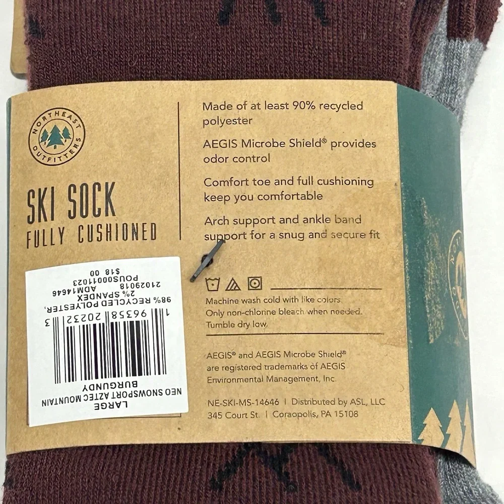 Northeast Outfitters Neo Snowsport Aztec Mountain Burgundy Large Ski Socks (I2)